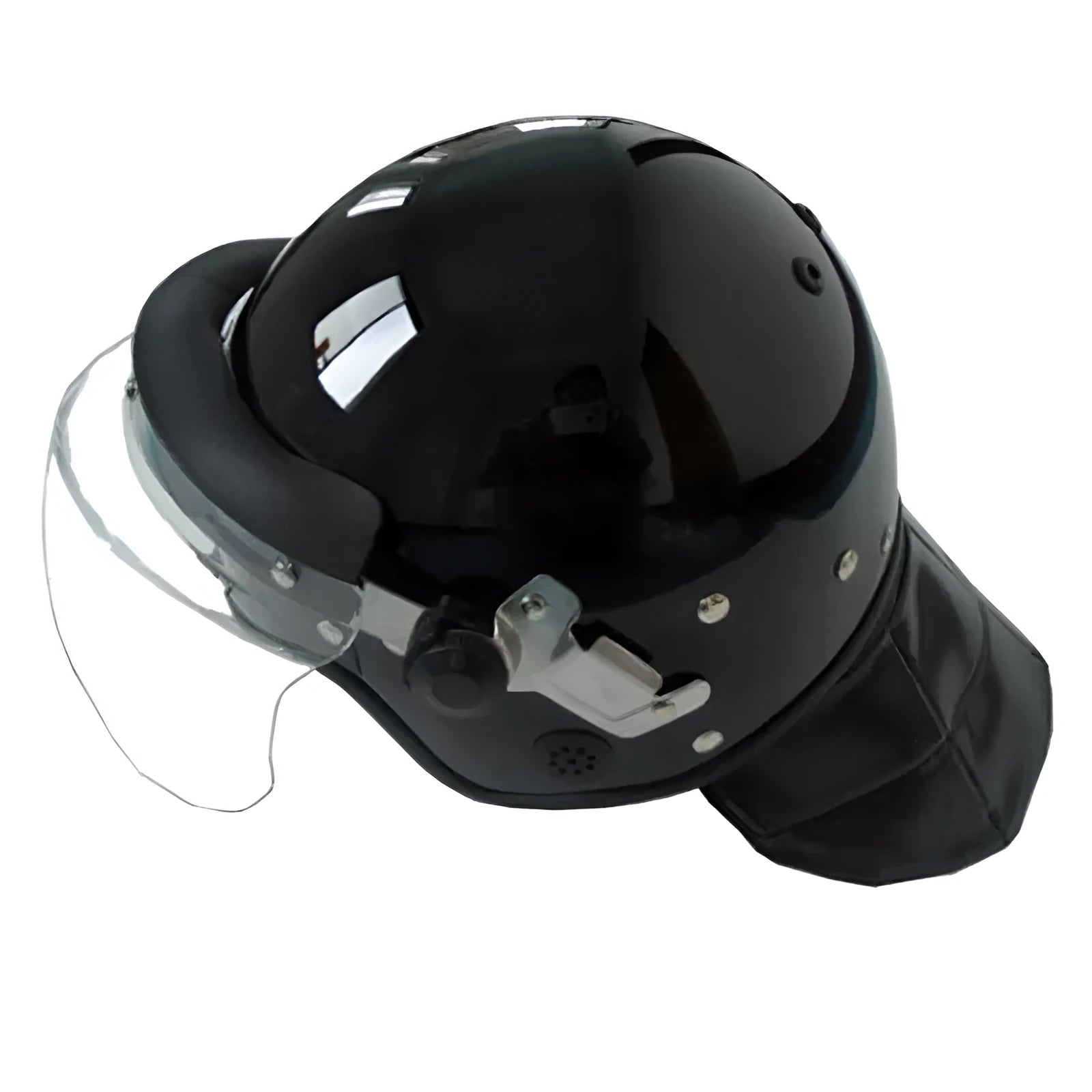 Special riot helmet in black polycarbonate, one size, for outdoor security use