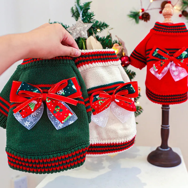 Red and green festive dog Christmas jumper sweater for small and large breeds.