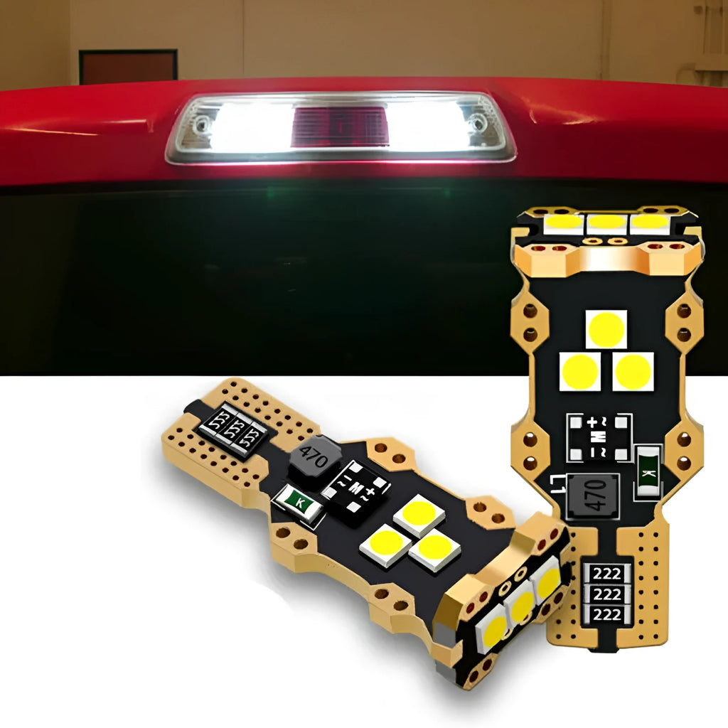 T15 automotive reverse light bulb with white housing and 6000K colour temperature specification