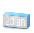 Alarm clock Bluetooth speaker model BT506 in black with digital display, Bluetooth and MicroSD icons