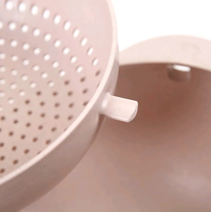Double-deck plastic rice washing sieve basin in blue with drainage holes, 29.5x13.5x9cm