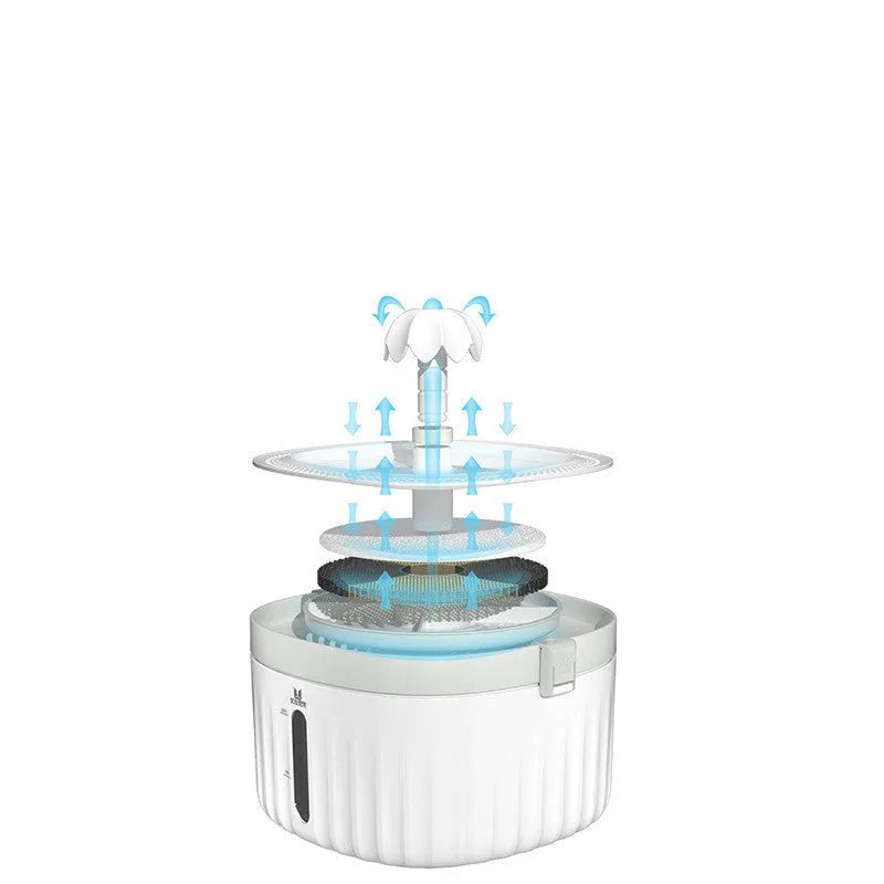 White automatic circulating water dispenser for pets with 2L capacity and removable filter