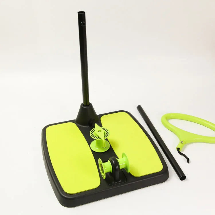 Green multifunctional fitness machine arm stretcher in colour box with dimensions 40.5x41x11.5cm