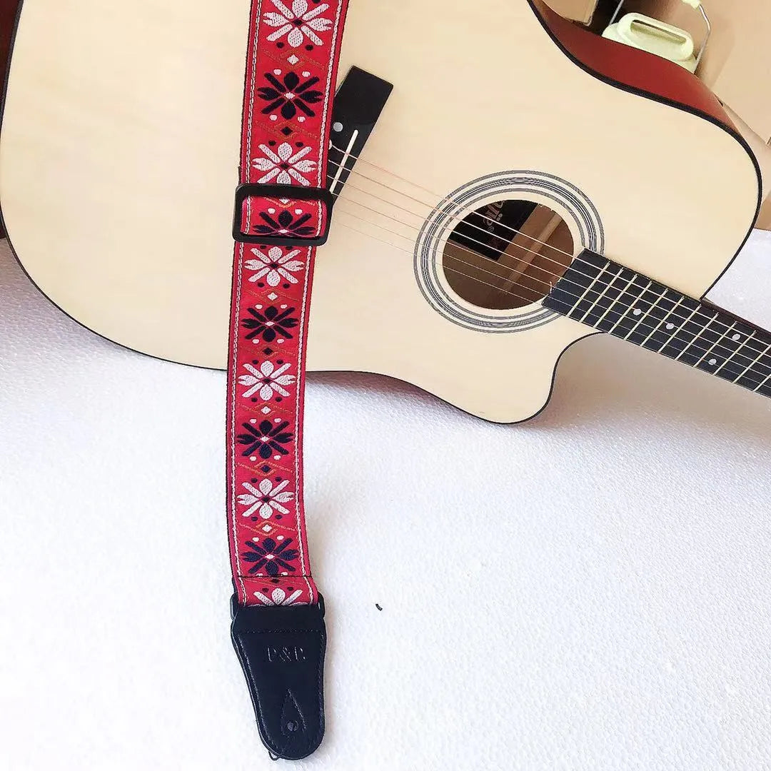 Embroidered guitar strap, adjustable 135-150cm, 5cm wide, thicker 1.8-2.0mm webbing, style S113 A