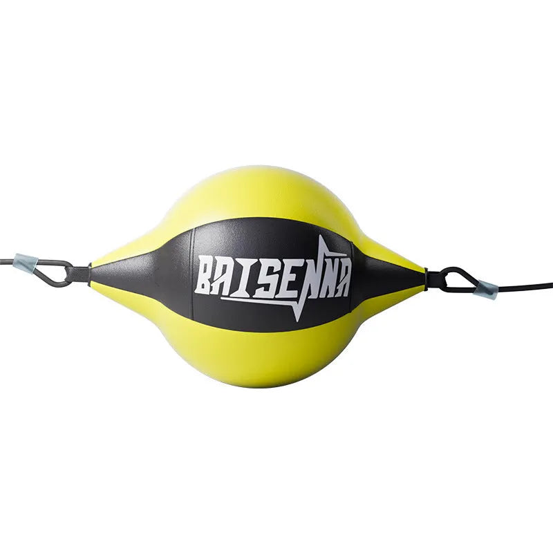 Professional black PU leather hanging dodge ball with red stitching for boxing training.