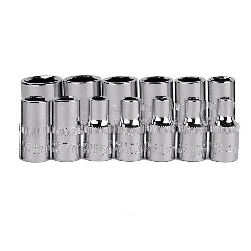46 piece chrome vanadium steel socket set with ratchet handle, bits, and extensions in a red case