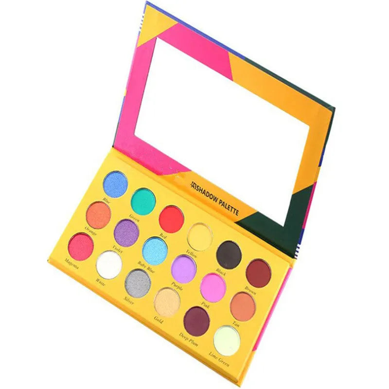 18 colour eyeshadow palette with pearly matte and shimmering pressed powder shades in a compact makeup set