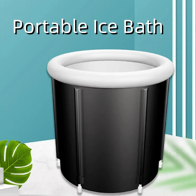 Black PVC inflatable ice bath tub with weather lid and accessories