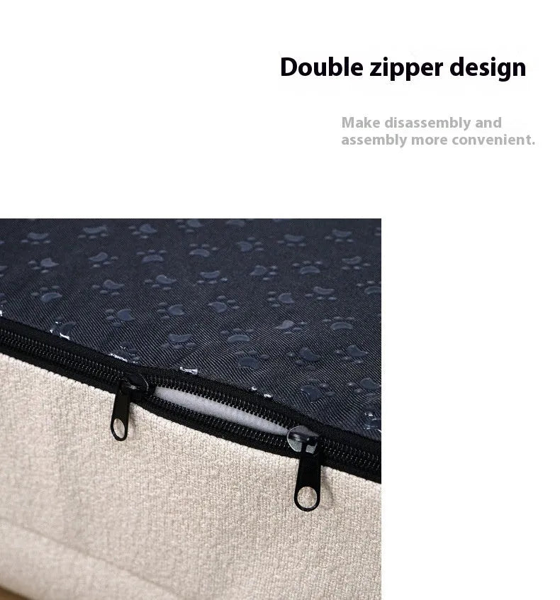 Beige rectangular cloth dog bed sofa in four sizes for medium and large breed pets.