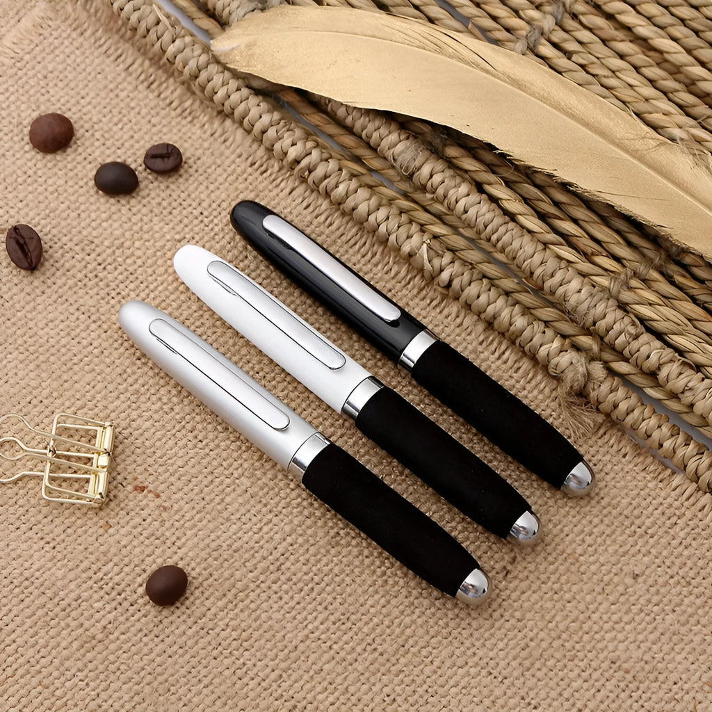 EVA metal cap mini ballpoint pen with 1.0mm tip shown in silver, dimensions 112mm by 12mm.