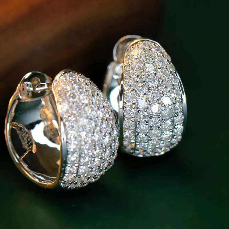Women's geometric triangle copper ear clip with inlaid shiny zircon stone, white gold colour