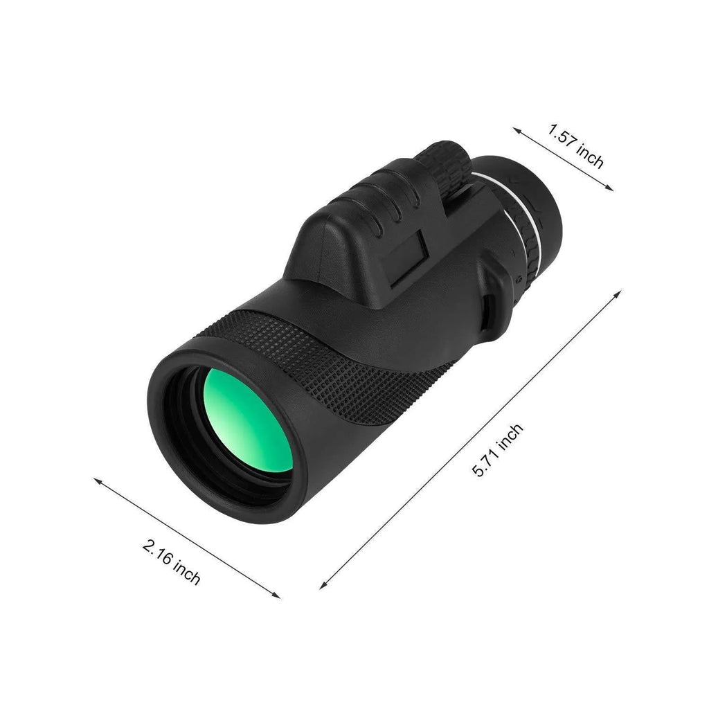 Black 40x60 HD monocular telescope with smartphone compatibility for long-range observation.