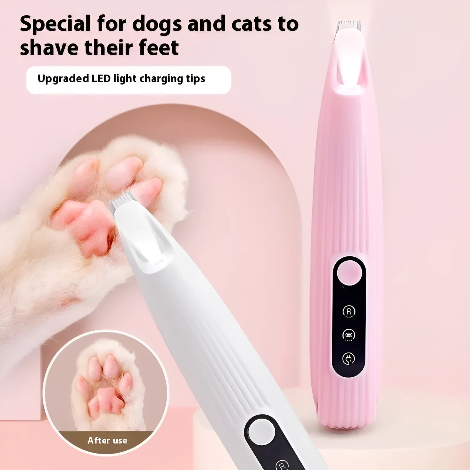 Low-noise rechargeable electric pet nail grinder in pink, with compact body and grinding head