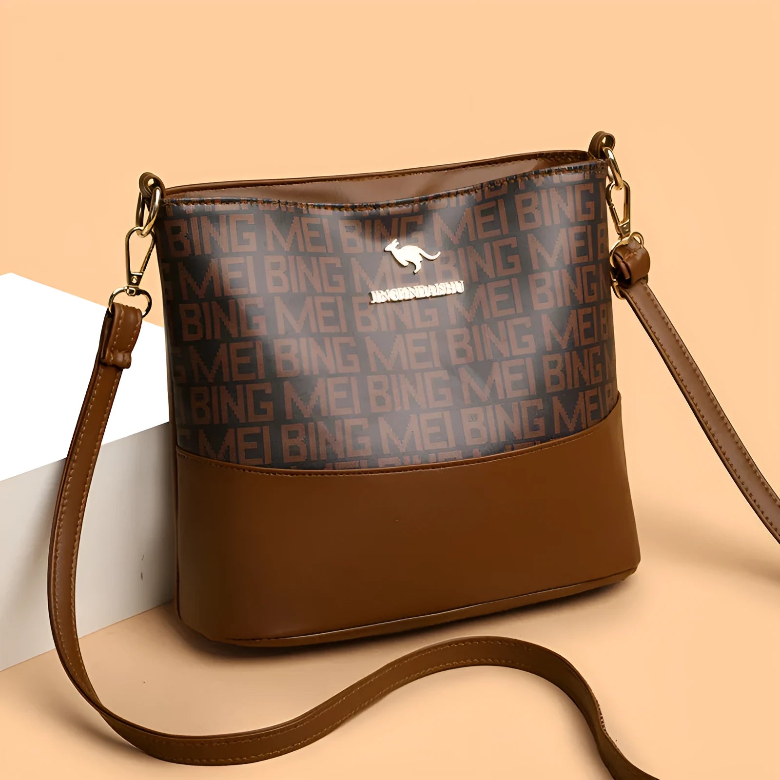 Retro brown soft leather messenger bag with organised compartments and three-dimensional external pocket