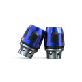 Pair of anodised aluminium fork cups for motorcycle or electric car front axle, shown in multiple colour options.