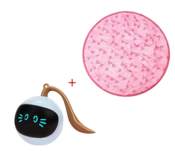 Green cloth cat toy hunting cover with USB-powered balls on a flat surface