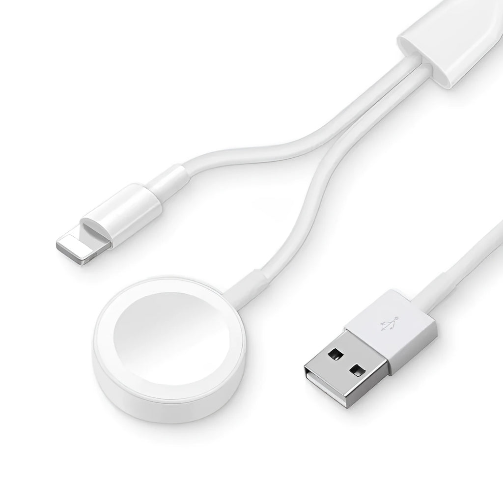 White two-in-one wireless charger for wristwatches with USB connection