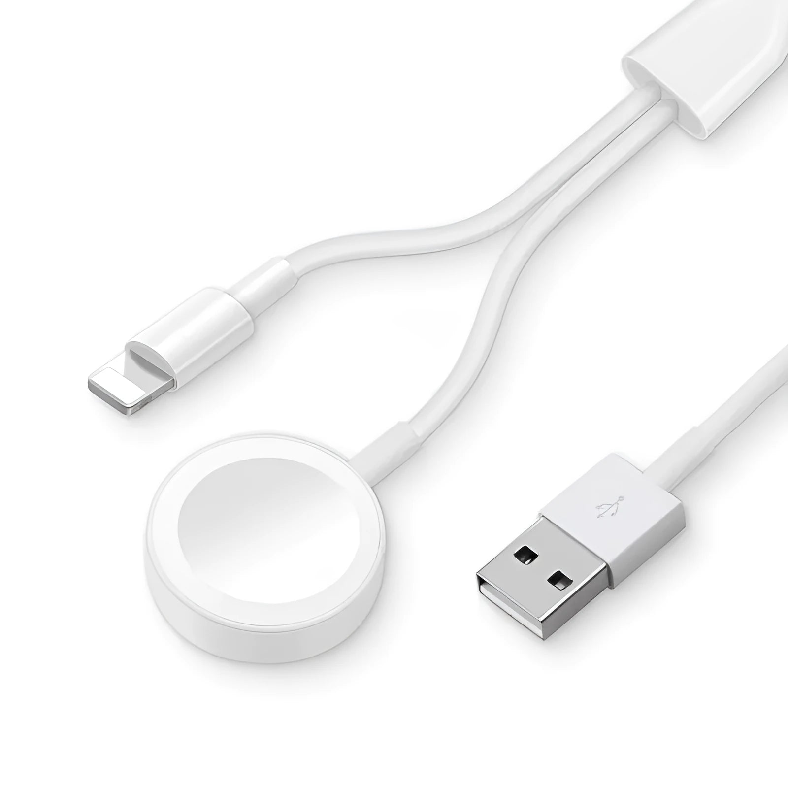 White two-in-one wireless charger for wristwatches with USB connection