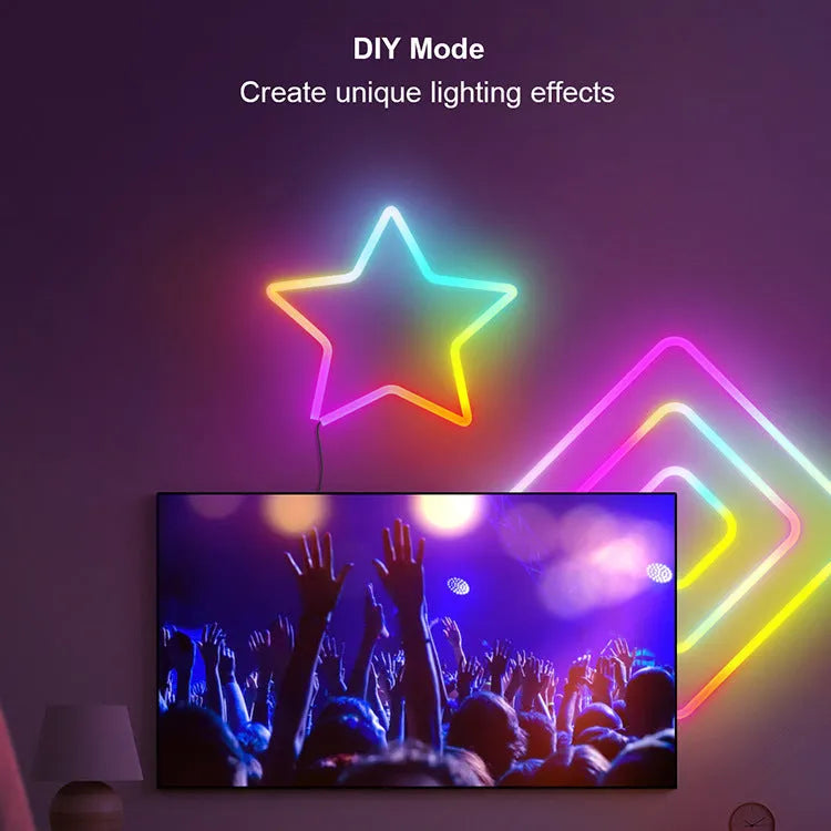 3 metre long USB RGB magic colour neon light strip with remote control on a white background.