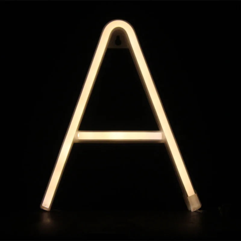 LED plastic shell letter lamp showing an example letter, with switch control, for use as a night light.