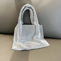 Silver cotton thread handbag with rhinestone decoration and open outer pocket