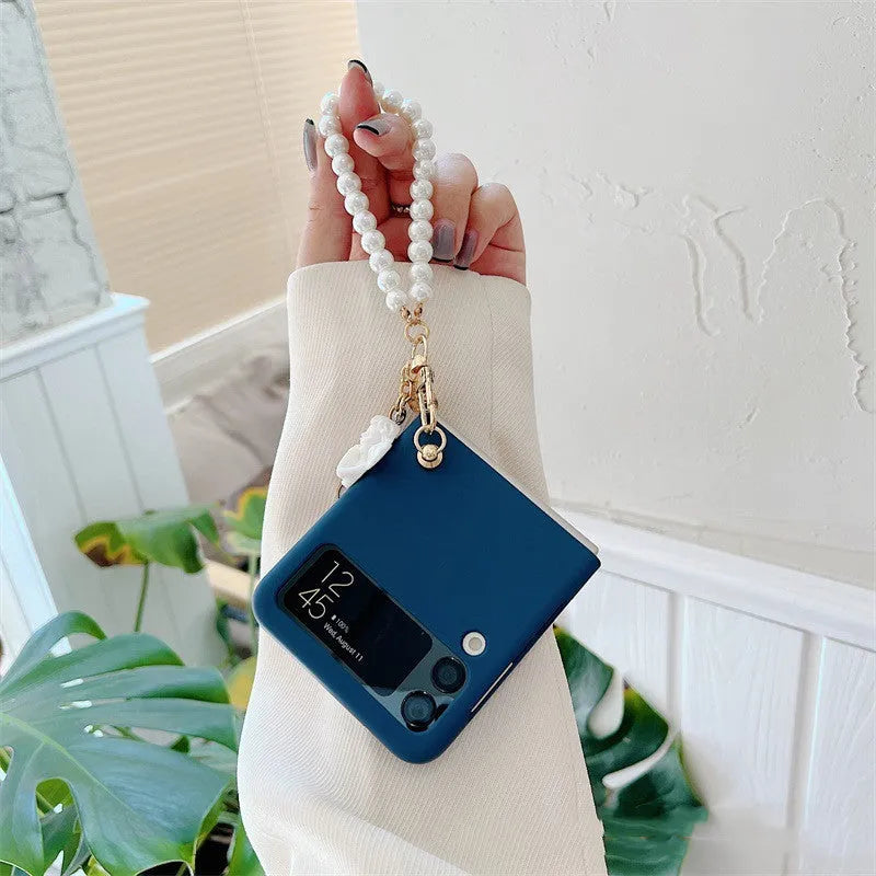 Samsung Z Flip 3 hard PC folding phone case in Sapphire Blue with chain
