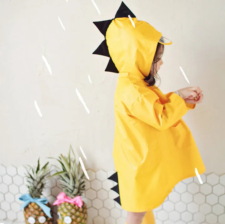 Kids dinosaur raincoat red yellow hooded trench coat waterproof sizes S to 3XL