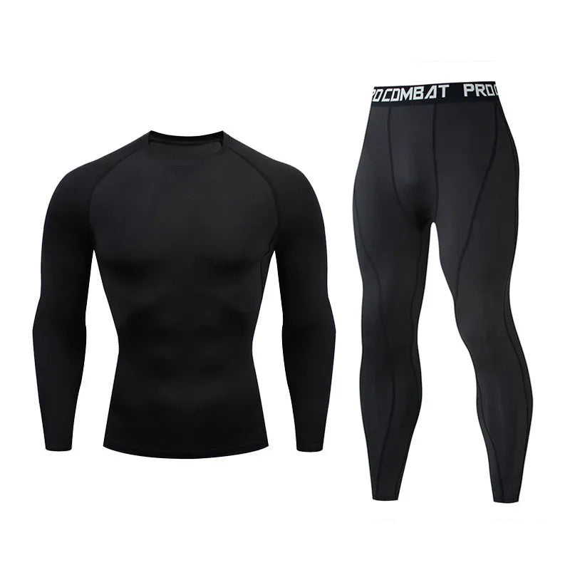 Men's fitness set long-sleeved top and compression tights quick-dry milk silk spandex tight fit round neck