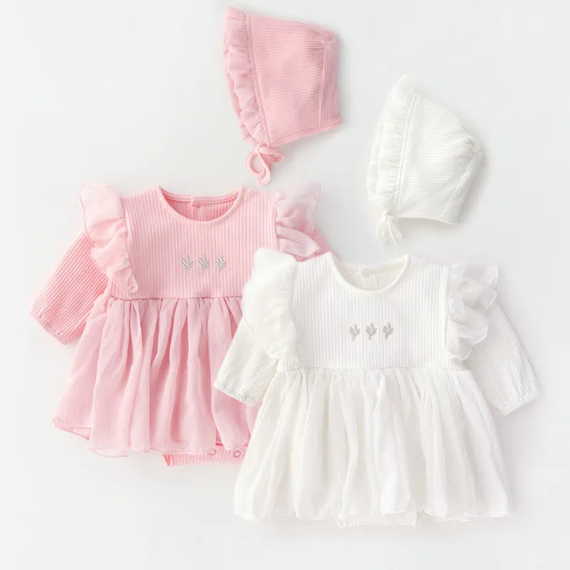 Baby princess fluffy cotton dress in pink, red or white colours for newborn infant celebrations