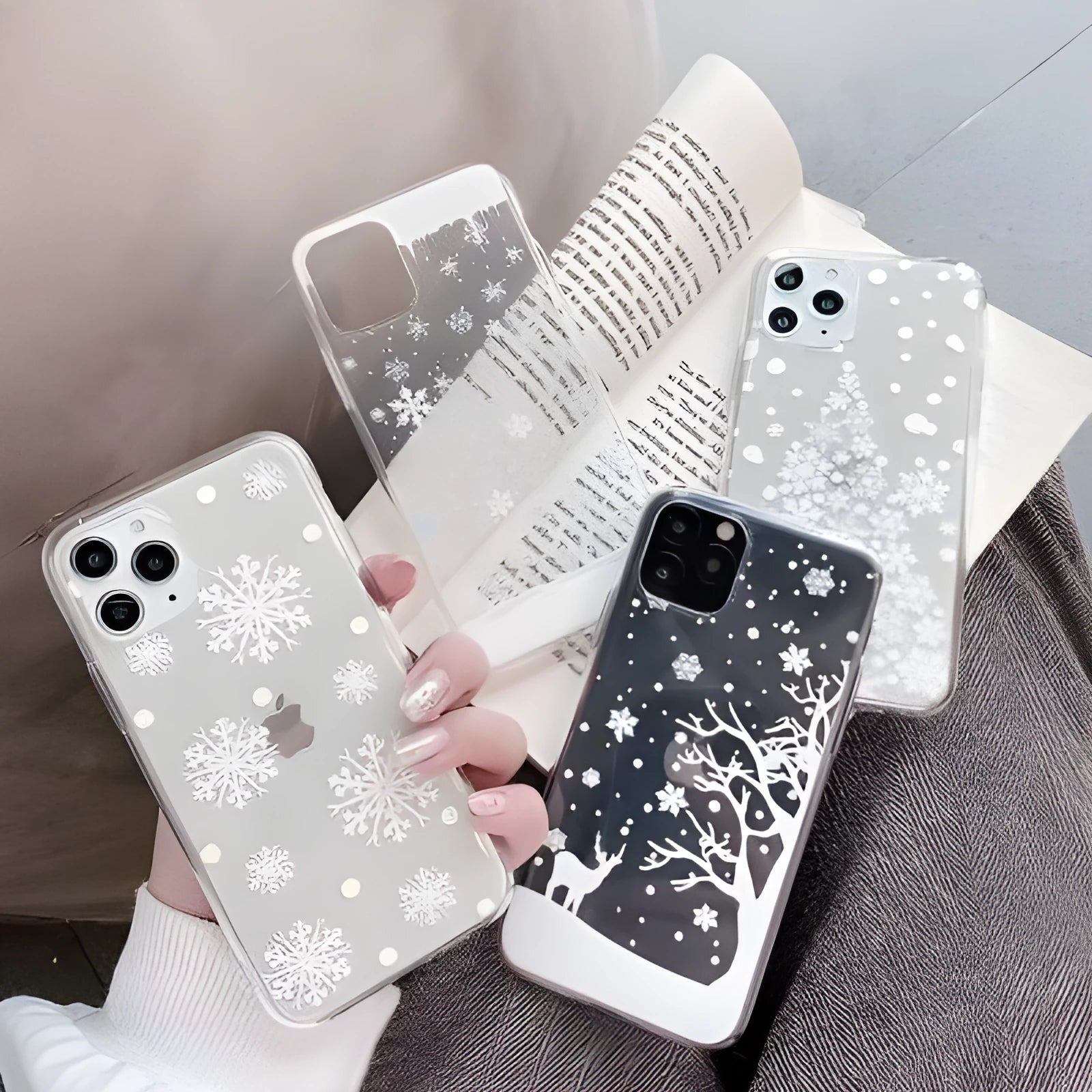 Christmas snowflake elk TPU phone case back cover in cartoon style for iPhone