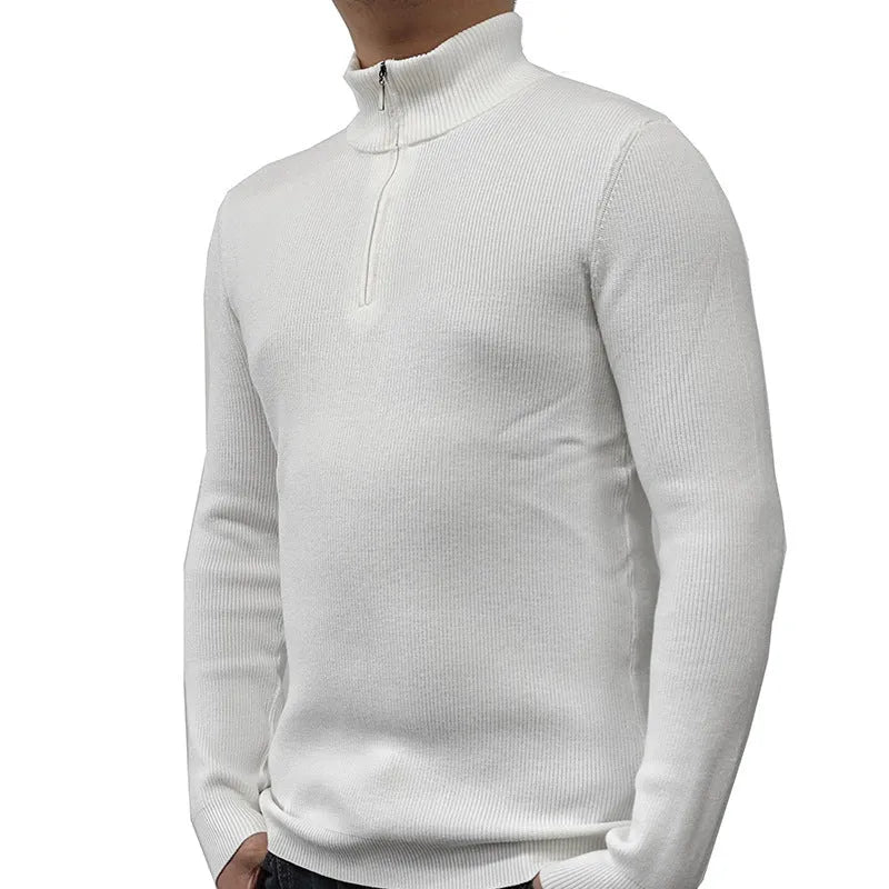 Men's American-style half-turtleneck zipper sweater in cotton blend fabric