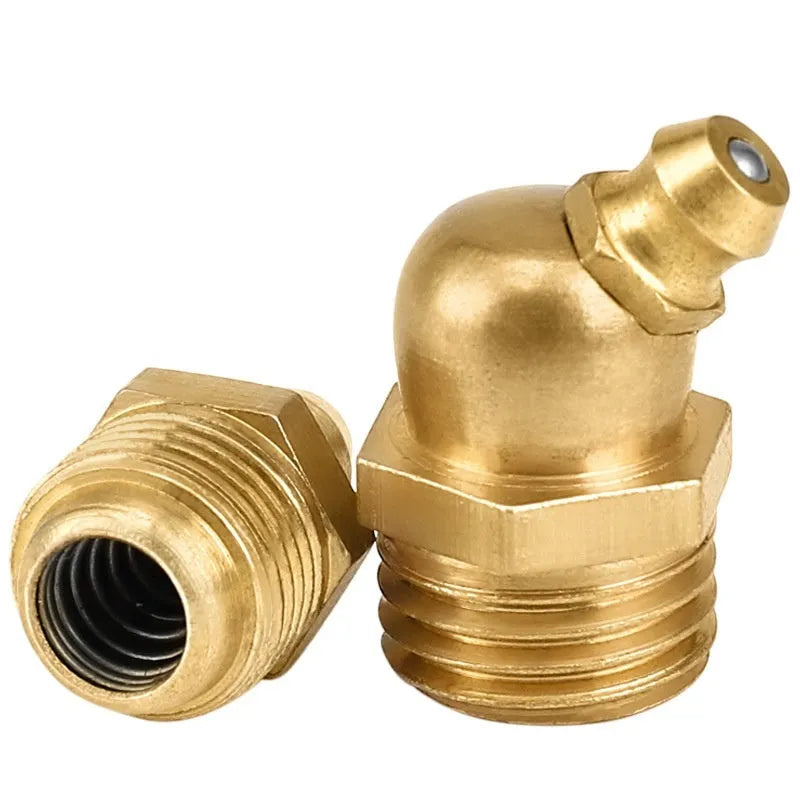 Pure copper head grease nipple with 45-degree and 90-degree bend options for British and metric threads