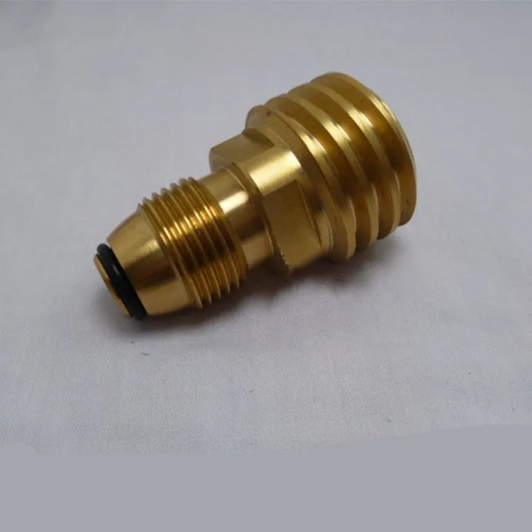 Brass gas brazing adapter with gold finish showing 7mm external thread taper