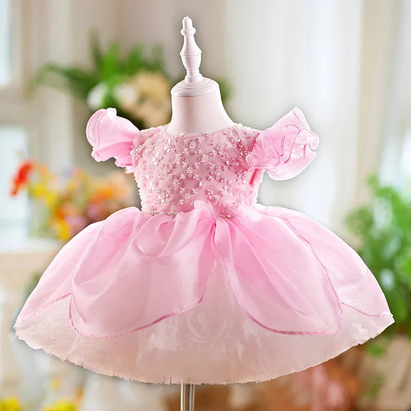 Children flounced sleeve pettiskirt birthday dress in MHA102 pink for girls 80-160cm