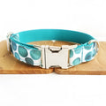 Blue bohemian patterned polyester dog collar on a solid background, size options XS to XL