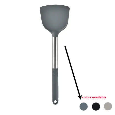 12-piece black silicone kitchen utensil set with tools stored in a rotating countertop storage bucket