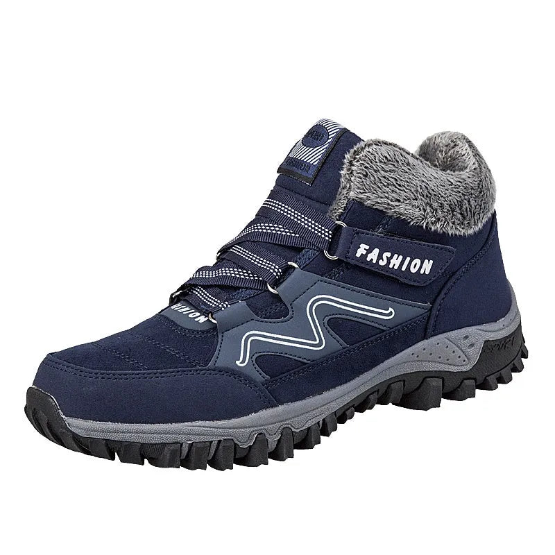 Women's warm cotton snow boots with suede upper, rubber sole, and front tie lacing, multiple colours available