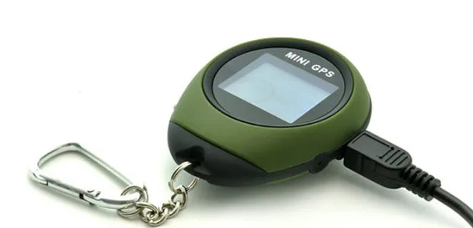 Mini GPS multi-function locator with matte finish, green colour, 65x52x21mm, handheld for outdoor use