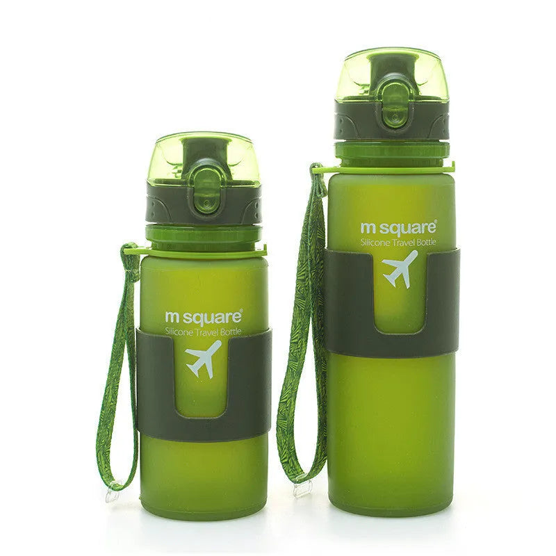 Portable soft silicone sports water bottle in blue, 350ml capacity, lightweight for outdoor use