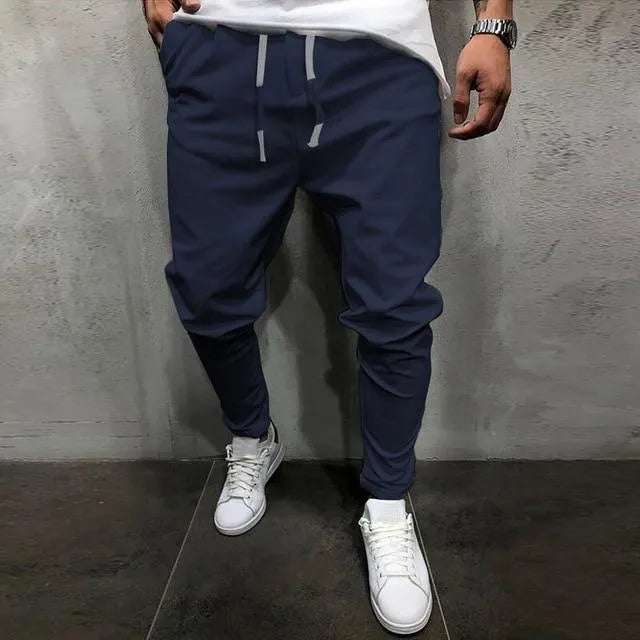 Men's cotton blend cropped pants with elastic waist, tight fit, small straight leg, available in multiple colours