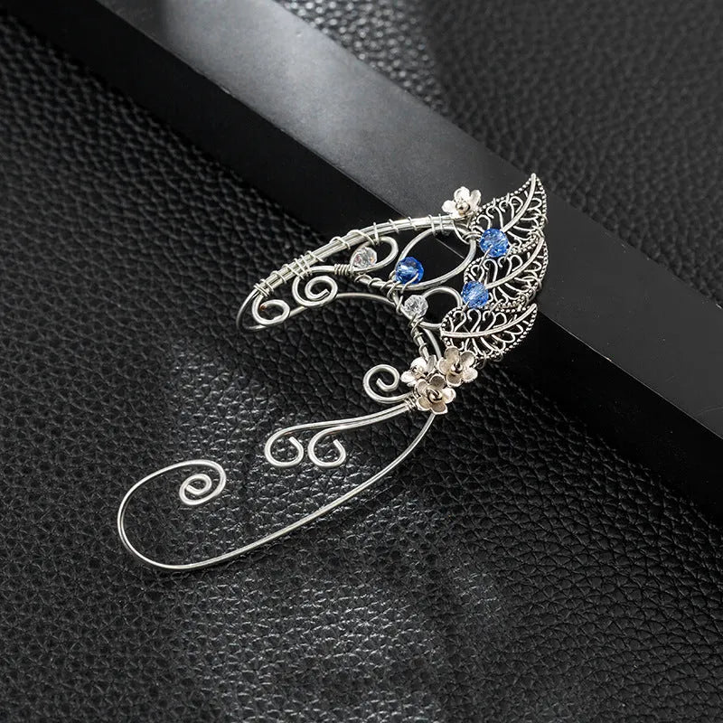 Handmade elf ear clip for women leaf shape gold pair clip-on earrings European American design electroplating finish
