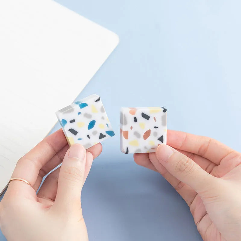 Small white PVC eraser measuring 36mm square with 12mm thickness for portable art drawing use