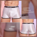Men's shiny silky nylon boxer shorts in black, white, and sapphire blue colours, free size.