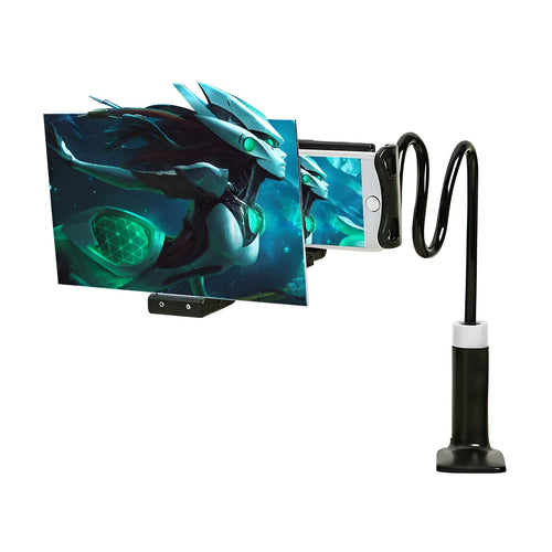 Black mobile phone screen amplifier with adjustable bracket showing 12-inch acrylic magnification lens