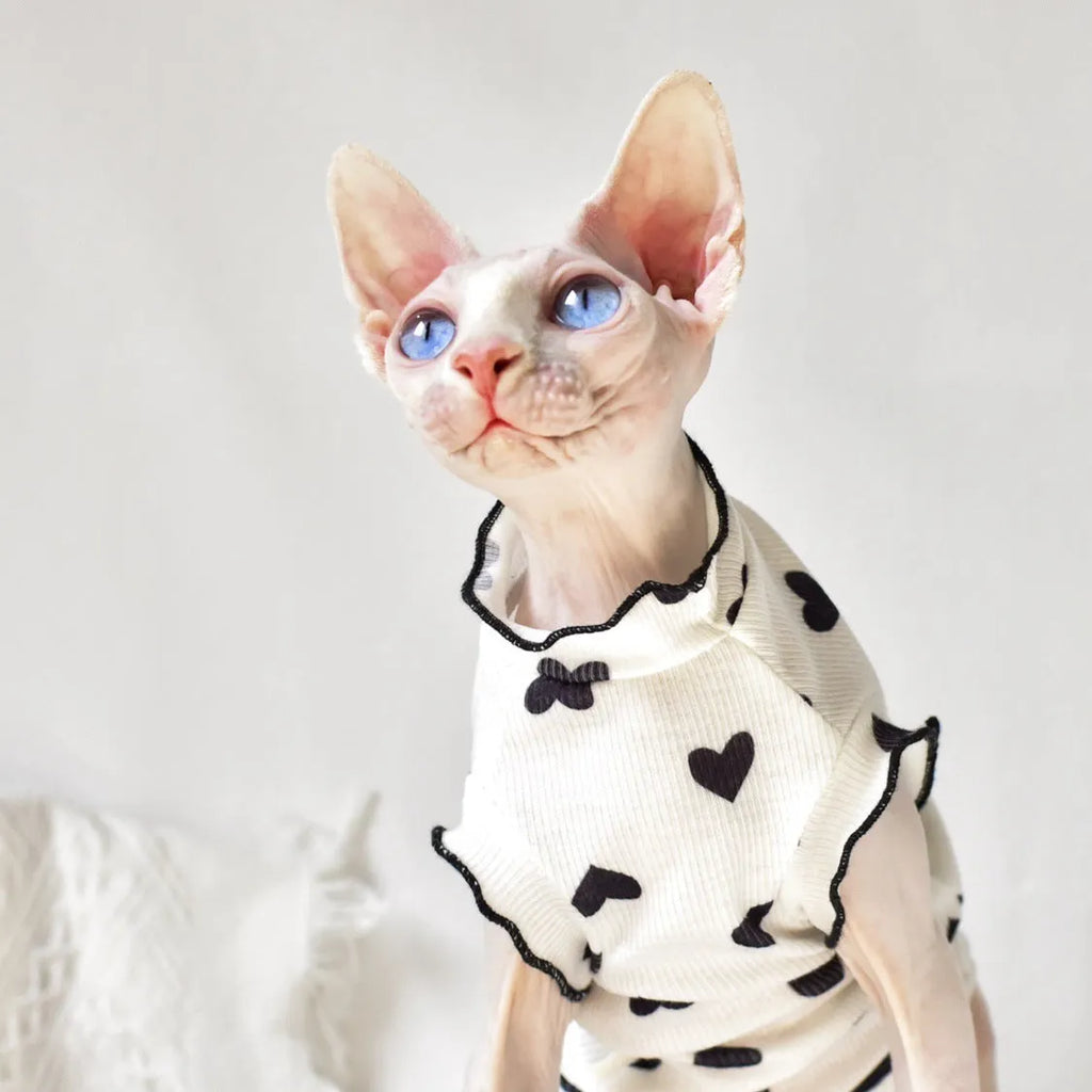 Summer thin sleeveless rubber cat vest in black heart colour on white background, sizes XS to XXL available