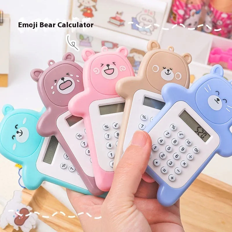 Cartoon bear shaped mini portable calculator in pink colour made of ABS plastic for students