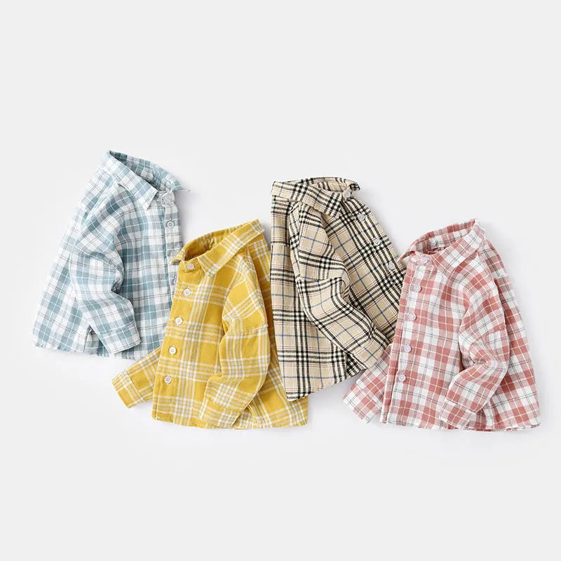 Boys casual lattice shirt in cotton with animal pattern, available in multiple colours and sizes.