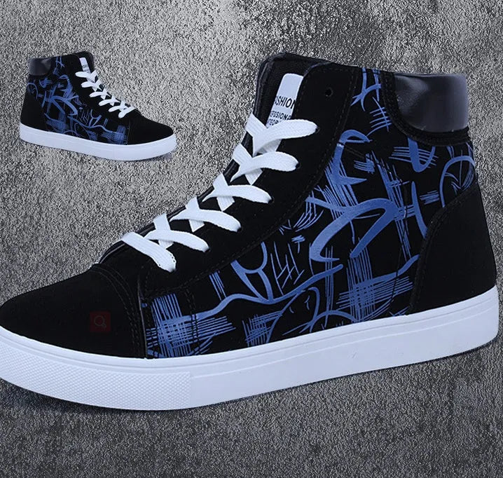 Korean edition men's high top shoes pig leather non-slip sole black blue red size 39-44