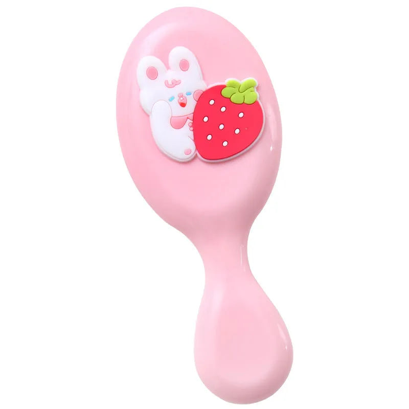 Portable resin massage comb for students, 15-20cm, in cute cartoon designs including strawberry and bunny.