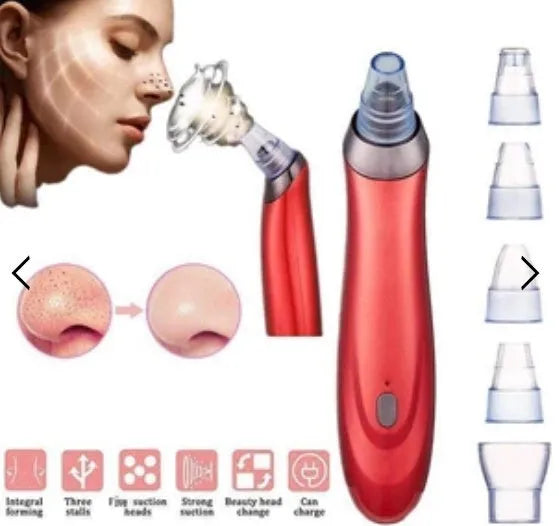 Handheld electric blackhead remover pore cleaner tool in black, gold, red, or white colour.
